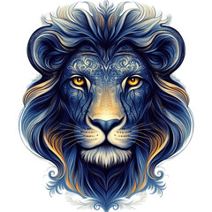 This is a stylized, artistic digital illustration of a majestic and intricate lion head with striking colors and patterns.
