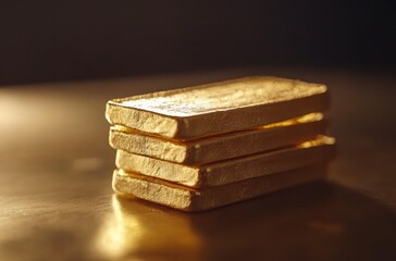 Stack of Gold Bars on Reflective Surface