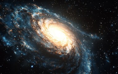 Obraz premium Stunning Spiral Galaxy Image Blue and Gold Cosmic Swirl in Dark Space