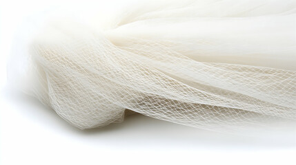 Elegant ivory tulle fabric, soft texture, draped folds, sheer, delicate, wedding, bridal, background, textile, material, design, fashion.