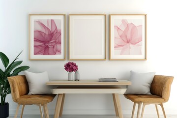 Three Empty Photo Frames for Mockup in Modern Living Room