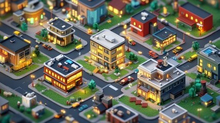 Night cityscape isometric view