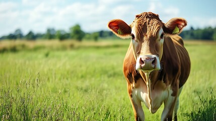A Brown Cow in a Lush Green Pasture