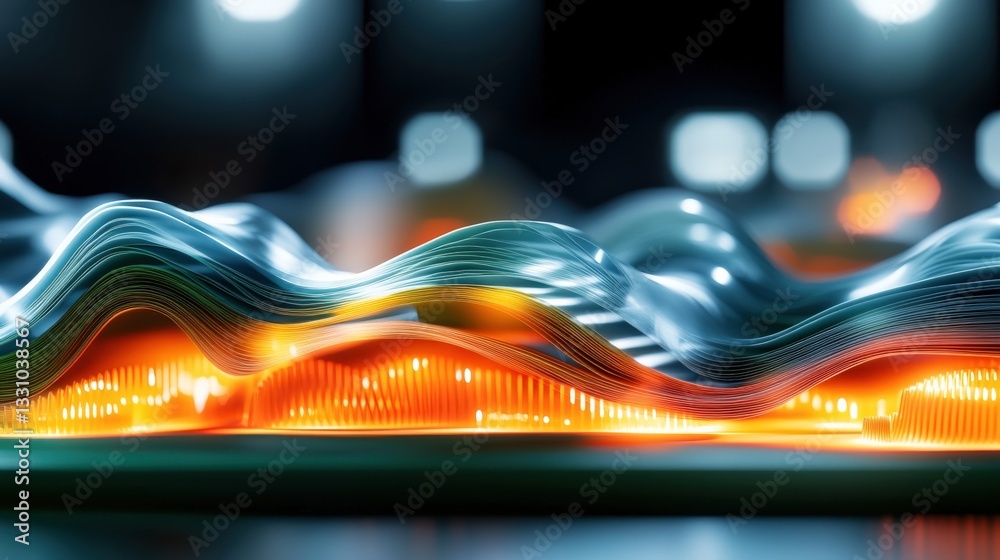 Poster dynamic flow of data waves digital realm abstract visualization urban environment close-up perspecti