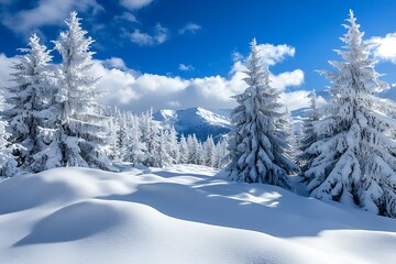 Obraz premium Winter landscape with snow covered mountains