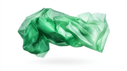 Discover the Elegance of a Green Plastic Bag Floating Gracefully Against a Pristine White Background Creating a Minimalist Aesthetic in Modern Design