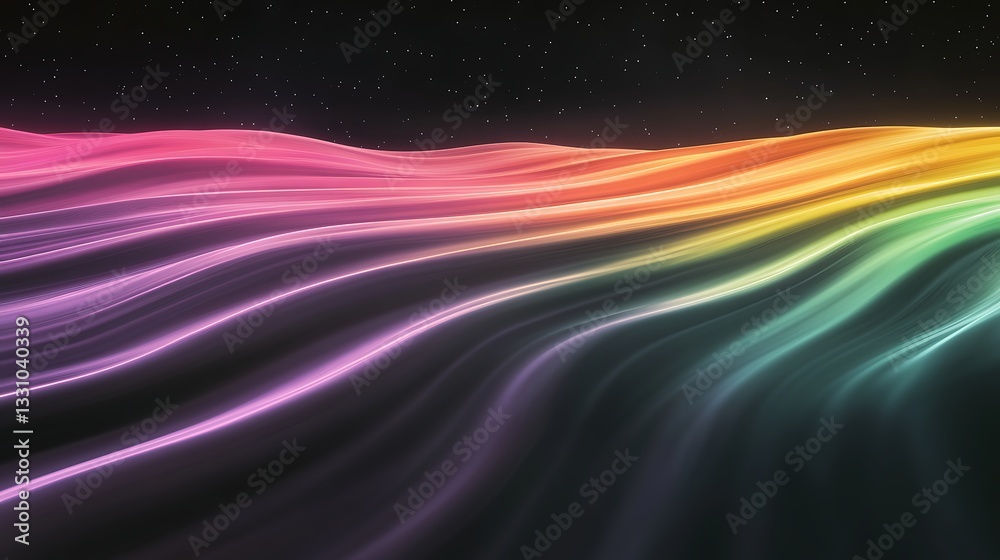 Fototapete Vibrant waves of color blend seamlessly against a dark backdrop, creating a mesmerizing abstract effect.