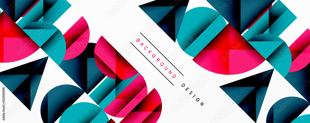 Aufkleber Abstract geometric background with layered gradient shapes forming dynamic patterns. Overlapping semi circles and triangles create depth and contrast