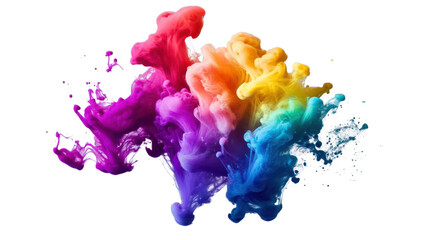 Rainbow smoke cloud exploding with vibrant colors on transparent background