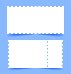 Blank paper tickets on blue background