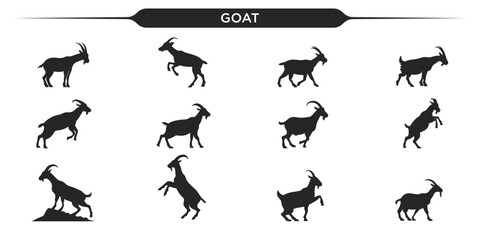 Silhouettes of goats in various poses