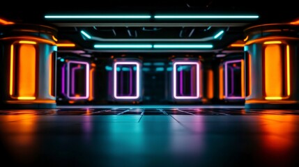 Obraz premium Futuristic Neon Corridor Sci Fi Innovation Hub Glow