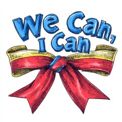 "We Can, I Can" slogan with ribbon design isolated on white background