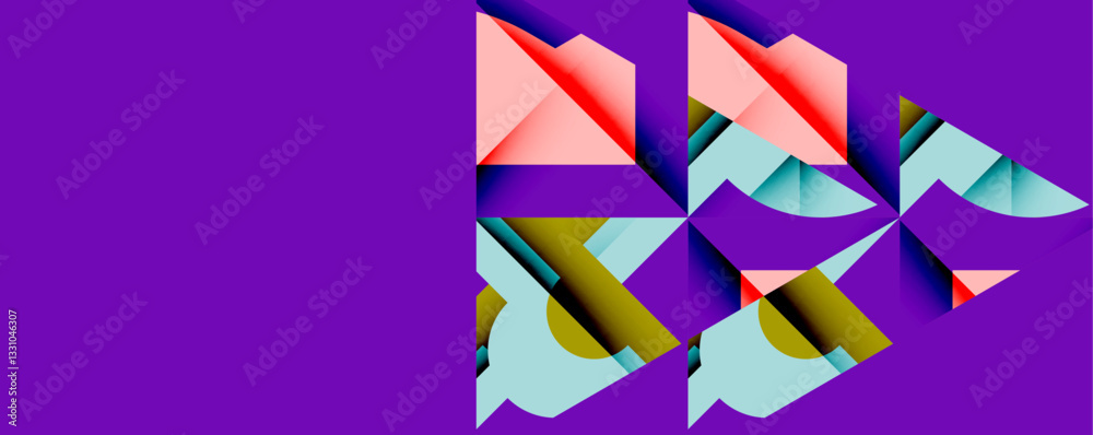 Poster Abstract geometric composition with interlocking circular and angular shapes, featuring smooth gradients and sharp contrasts on a white background