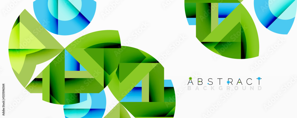 Poster Abstract geometric composition with interlocking circular and angular shapes, featuring smooth gradients and sharp contrasts on a white background