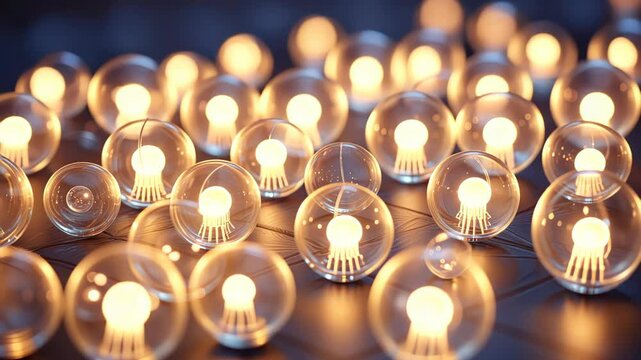  Numerous glowing light bulbs with a soft focus and a dreamy atmosphere