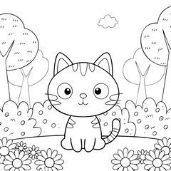  Fun Cat Coloring Page for Kids Beautiful Black and White Illustration
