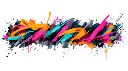 Colorful abstract graffiti art exploding with vibrant colors on transparent background