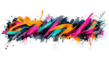 Colorful abstract graffiti art exploding with vibrant colors on transparent background