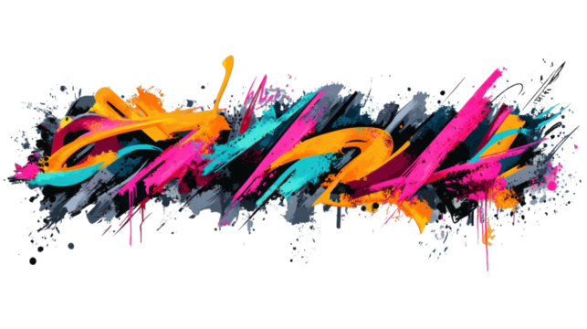 Colorful abstract graffiti art exploding with vibrant colors on transparent background