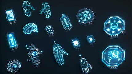 Futuristic digital interface elements on dark background, showcasing modern technology and innovation