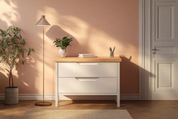 White Two Drawer Dresser in Sunlit Minimalist Room