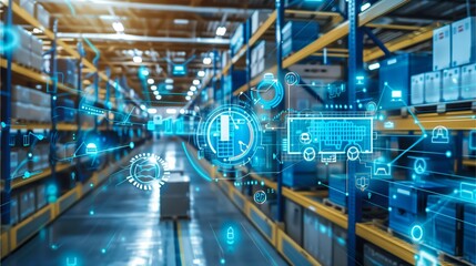 Fototapeta premium an automated warehouse filled with goods, highlighting technological integration for efficient storage and logistics