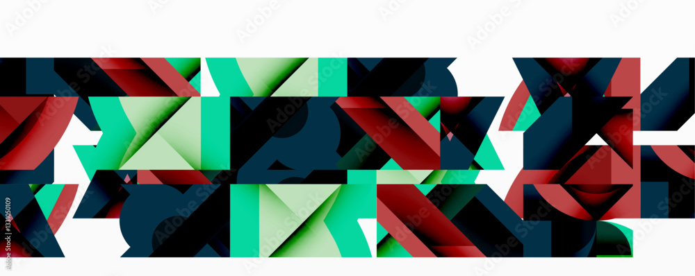 Fototapete Abstract geometric composition with interlocking circular and angular shapes, featuring smooth gradients and sharp contrasts on a white background