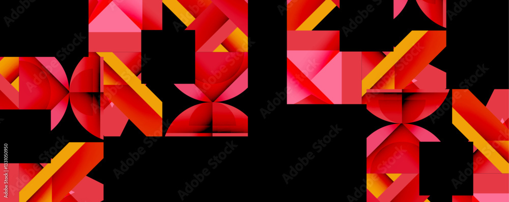 Poster Abstract geometric composition with interlocking circular and angular shapes, featuring smooth gradients and sharp contrasts on a white background
