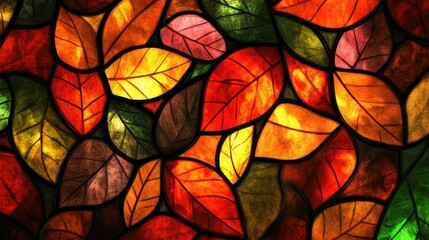 Stained-glass autumn leaves background wallpaper