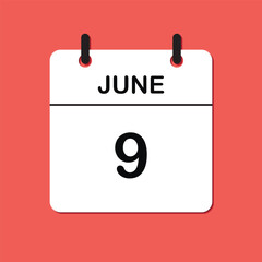 June 9. Daily Calendar icon for design. Simple design for business brochure, flyer, print media, advertisement. Easily editable.