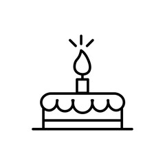Celebration birthday cake outline icon isolated on white background. Flat vector illustration.