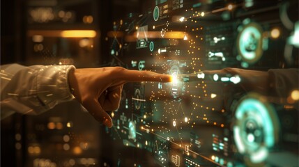 a person interacting with a futuristic digital interface