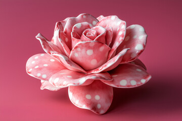 Ceramic Sculpture of a Pink Rose with Polka Dot Design