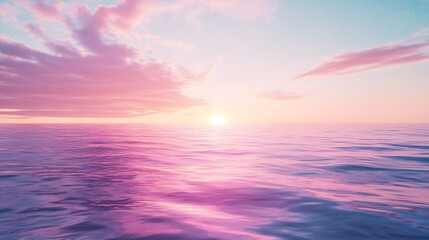 Obraz premium Serene sunset over a calm ocean, with soft pastel colors reflecting on the water.
