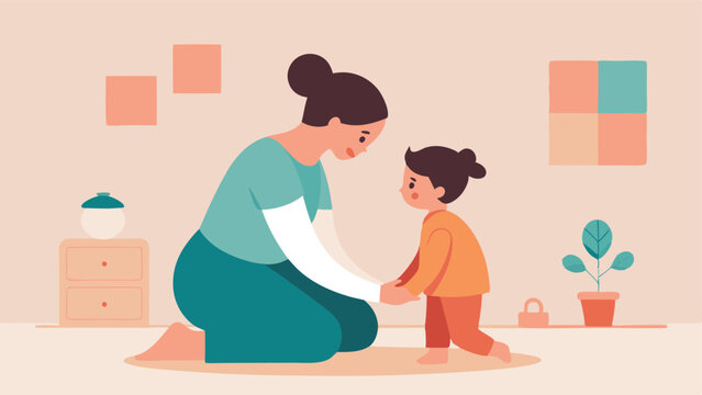Mother's Day Love: A Tender Embrace After a Little Tumble. Flat-style illustration perfect for cards, social media, blogs, and websites celebrating motherhood and unconditional    