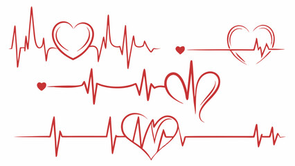 Heart Rate Monitor Graphics Red Heartbeat Line Art Illustrations