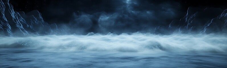 Obraz premium Mysterious waves crashing under a dark, moody sky, creating a dramatic seascape.