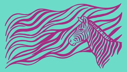 Fototapeta premium Striped Zebra with Flowing Mane Abstract Animal Illustration