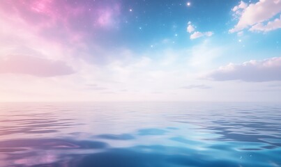 Obraz premium Calm ocean scene with a pastel sky reflecting on tranquil water.