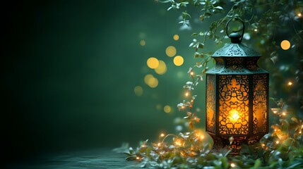 Mystical lantern glowing in enchanted forest