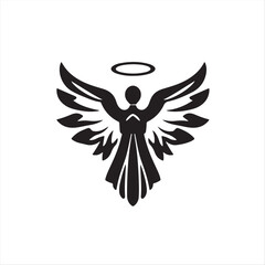Obraz premium A timeless and elegant black and white vector illustration logo for Be an Angel Day. The design features a silhouette, geometric shapes, clean lines, and a focus on balance and symmetry