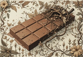 Whimsical Chocolate Bar Surrounded by Intricate Floral Designs