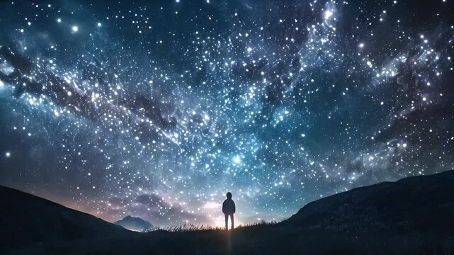 夜空を見上げる人物