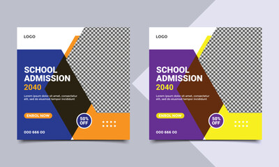 School admission square banner template.