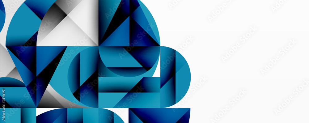 Aufkleber Abstract geometric design with intersecting circles, triangles, squares and sharp angles creating a layered composition with gradients, depth, and contrast