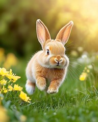 Obraz premium Bunny hopping in sunny meadow