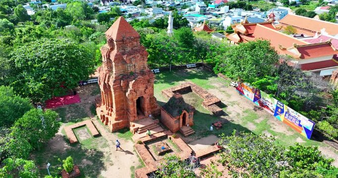 Po Sah Inu is a Champa temple tower in Phan Thiet City, Binh Thuan Province, Vietnam. Top view of Po Sah Inu Towers the only historical archeological site.