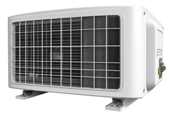 white warehouse air conditioning unit with metal grille and sturdy base, designed for efficient cooling in industrial settings