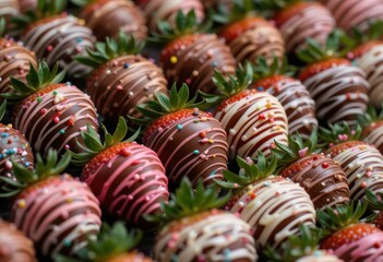Obraz premium Colorful Chocolate Covered Strawberries with Sprinkles and Swirls